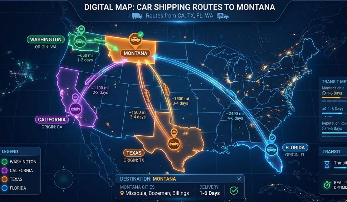 Popular Montana car shipping routes across the USA