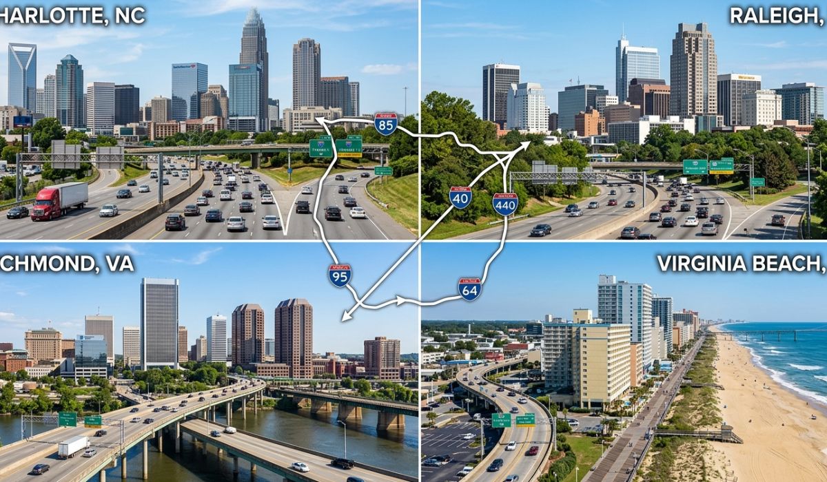 Popular North Carolina to Virginia car shipping routes