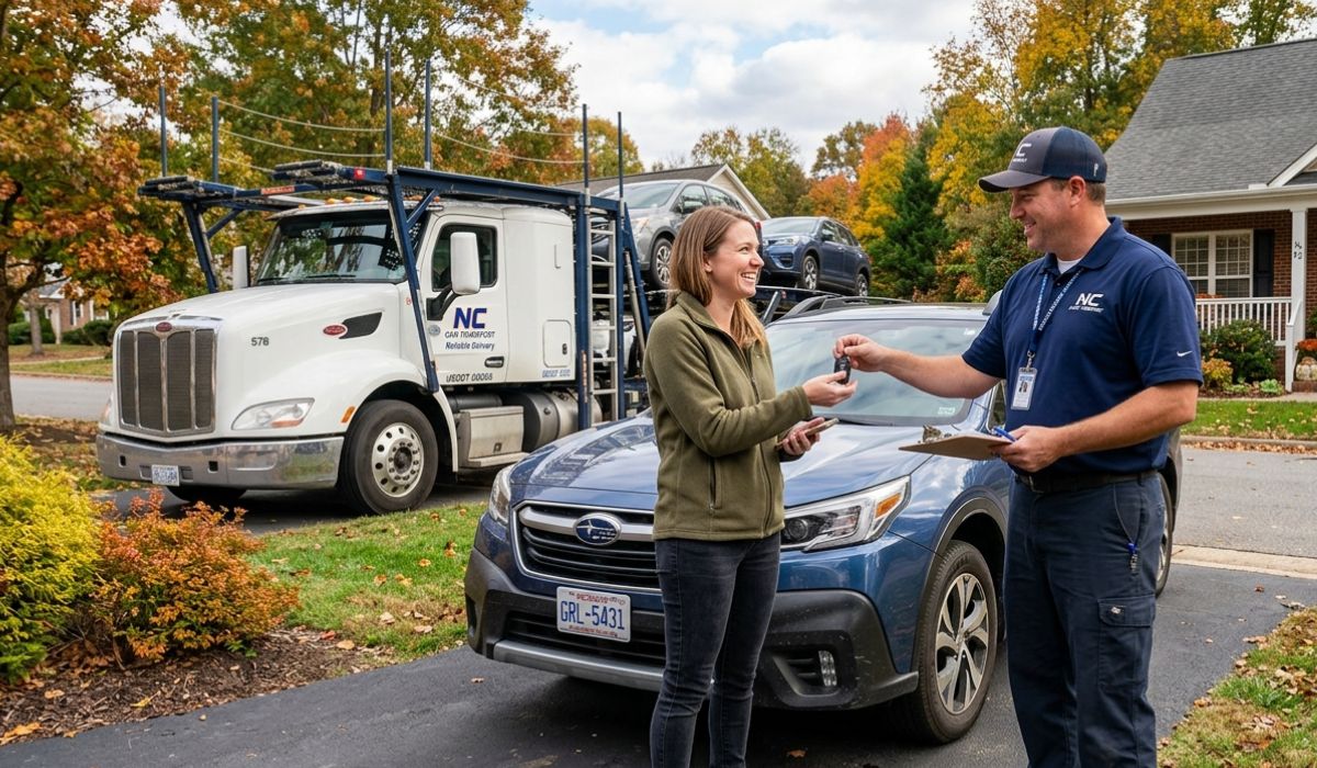 Vehicle inspection process before Pennsylvania to Illinois car shipping showing safe loading and documentation.