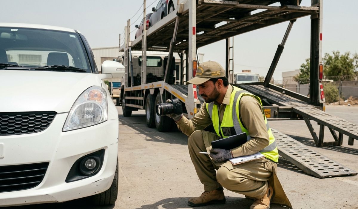 Vehicle inspection process before Vermont to California car shipping for safe transport documentation.
