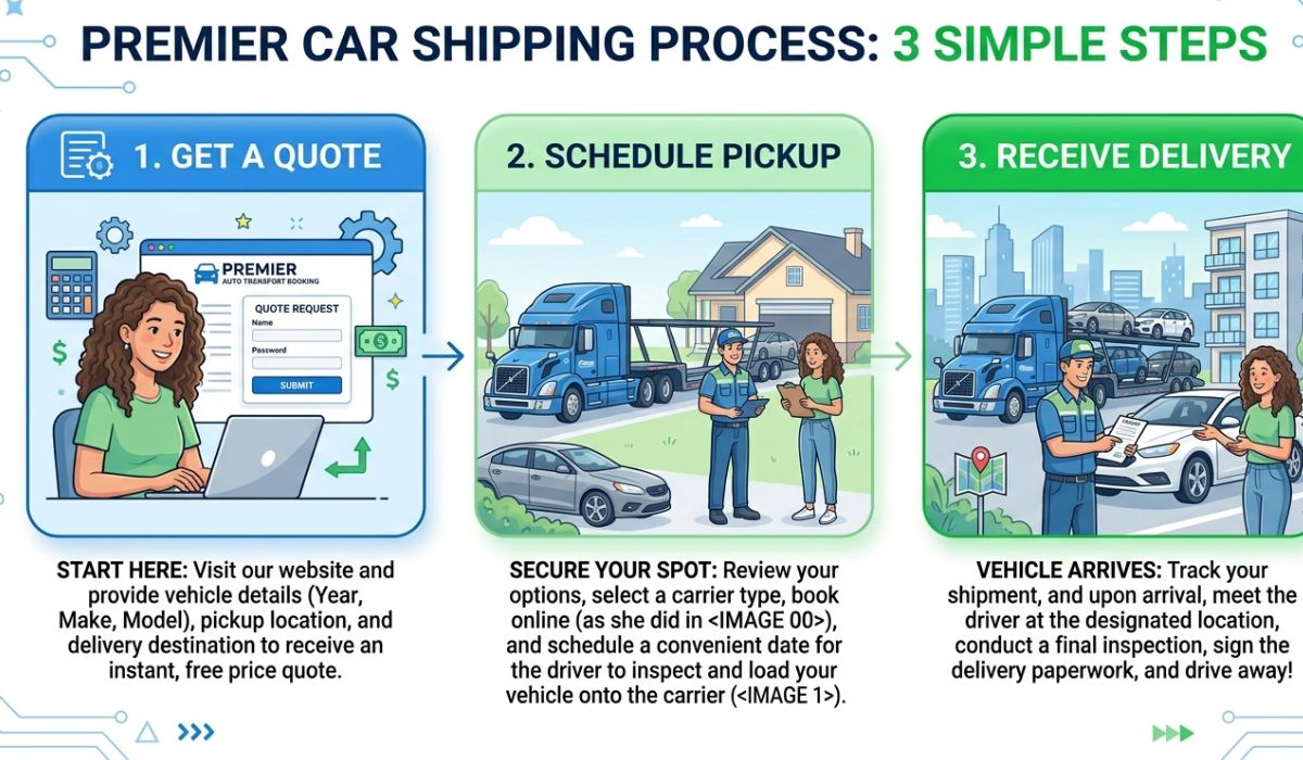 vehicle pickup and delivery process for car shipping NY to TN explained visually
