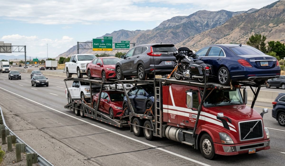 Affordable West Virginia car shipping process showing SUV being loaded onto carrier for nationwide delivery