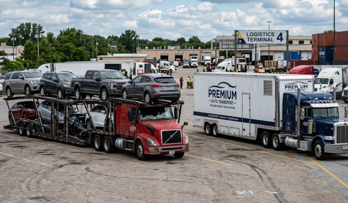 Comparison of open and enclosed auto transport trailers used for Colorado to New Jersey car shipping service