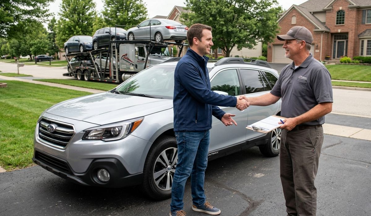Door to door car shipping Maine service with carrier picking up vehicle directly from home for convenient transport