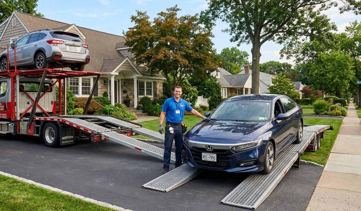 Door to door car shipping Pittsburgh PA driver inspecting vehicle before pickup with bill of lading document