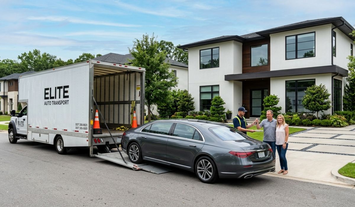 Door to door Florida to Virginia car shipping pickup process with professional driver inspecting vehicle before transport