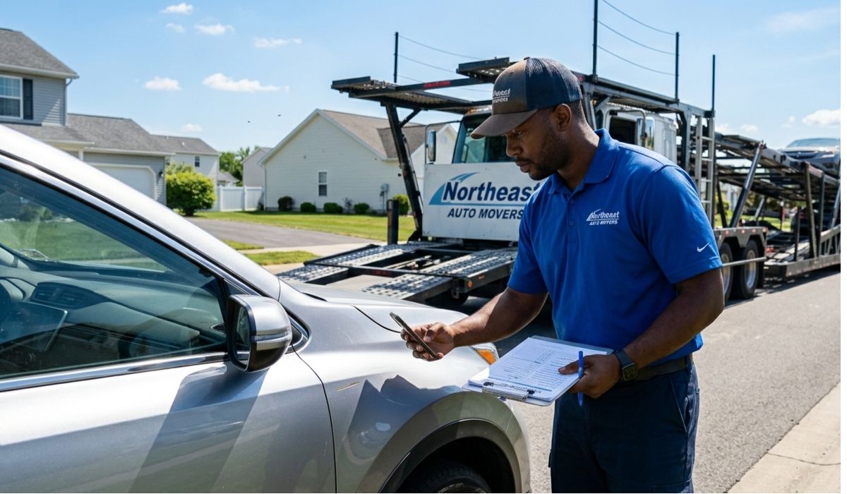 Door-to-door Wisconsin to Florida car shipping pickup process with vehicle inspection and Bill of Lading documentation.