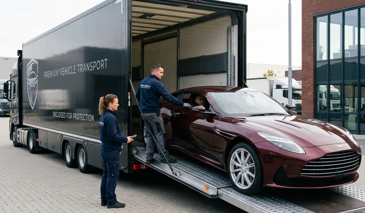 Enclosed car transport San Jose CA protecting luxury vehicle during secure interstate shipping process