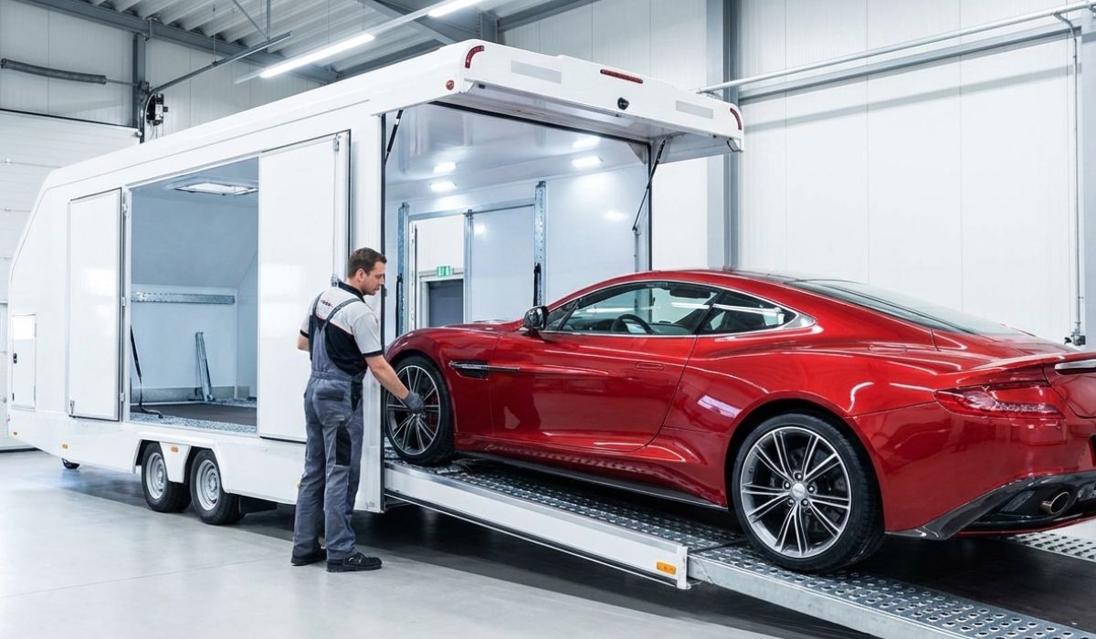 Enclosed Scottsdale car shipping service transporting a luxury vehicle with maximum protection during transit