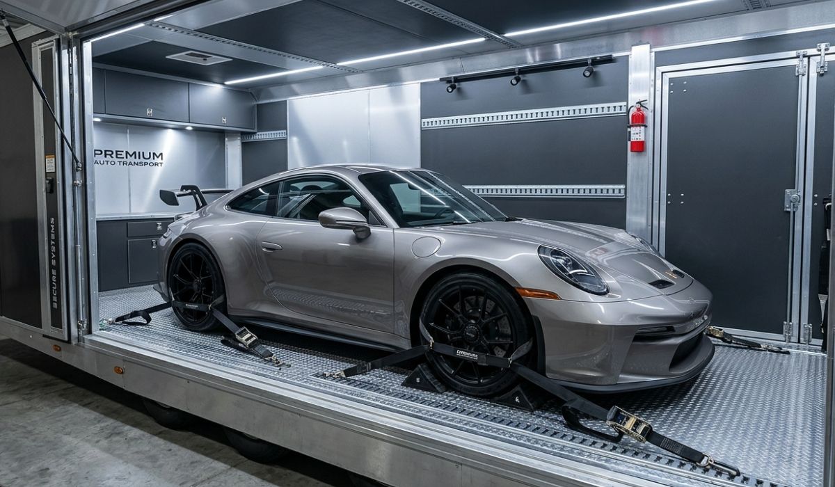 Enclosed trailer used for San Antonio car shipping protecting luxury car during long distance transport
