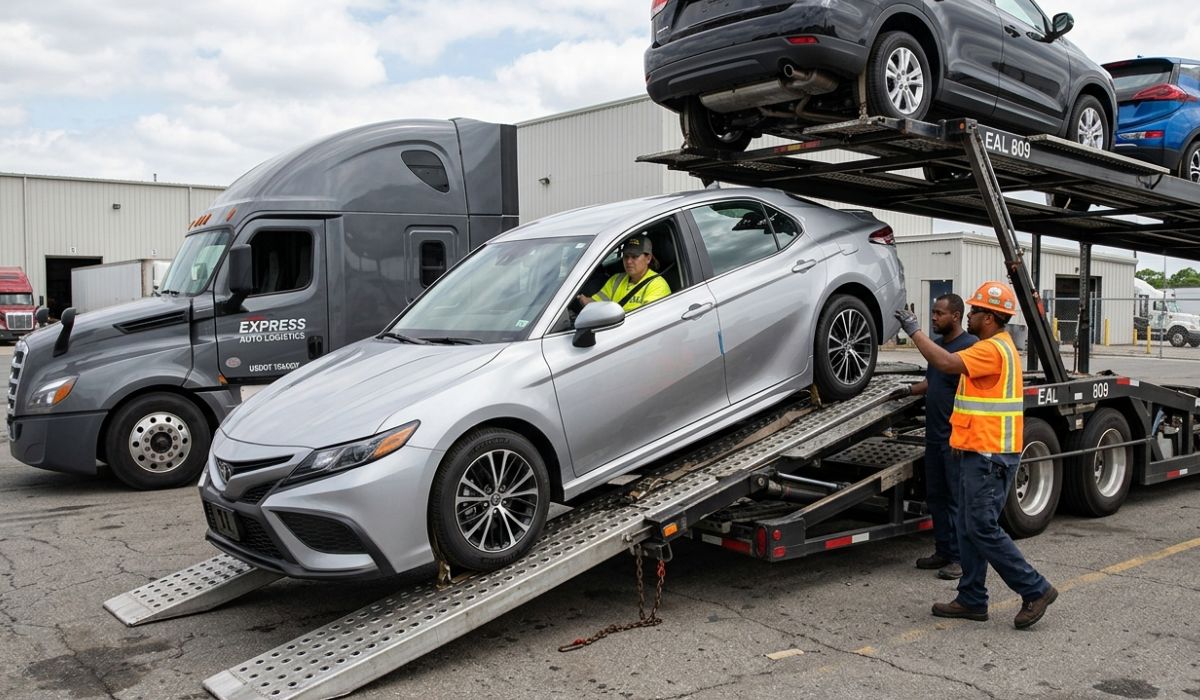 Fast Indiana to Florida car shipping delivery process showing vehicle unloading at Florida destination home