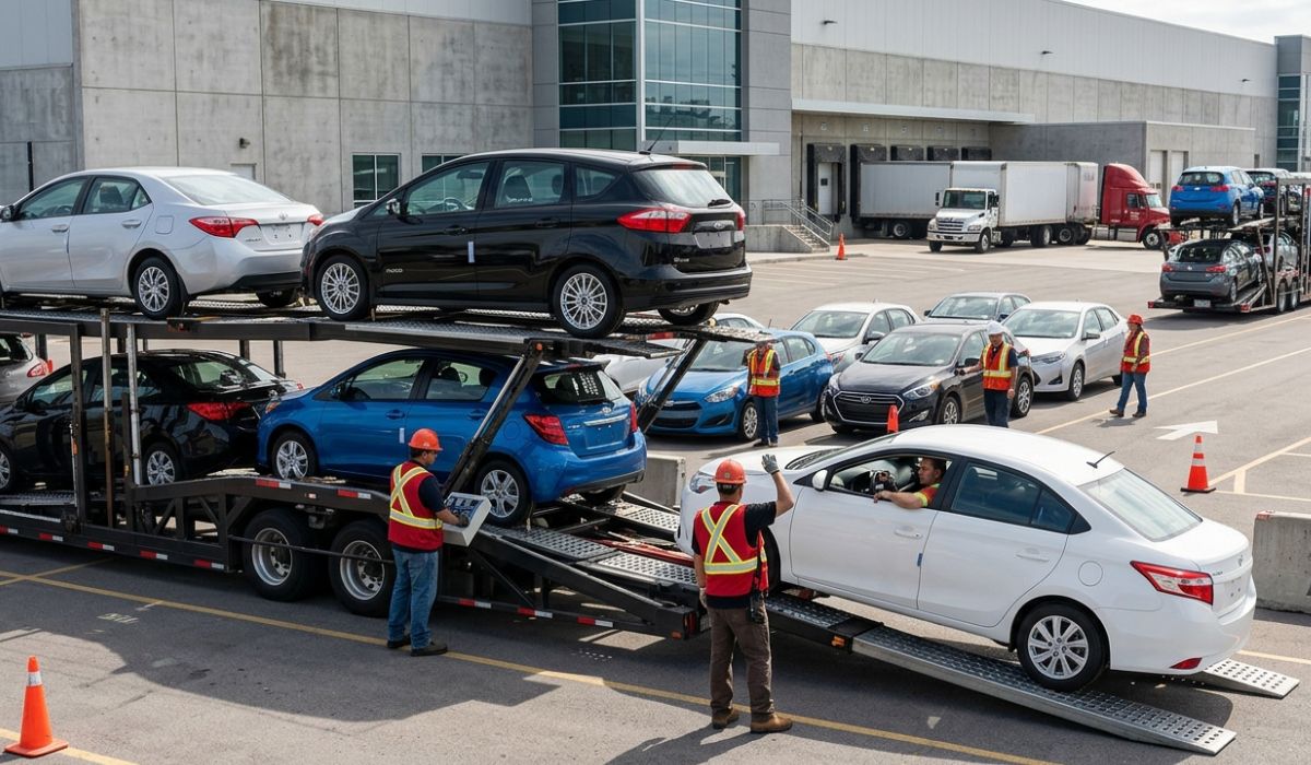 Kentucky auto transport company SpeedComd loading SUV and sedan vehicles for nationwide vehicle shipping