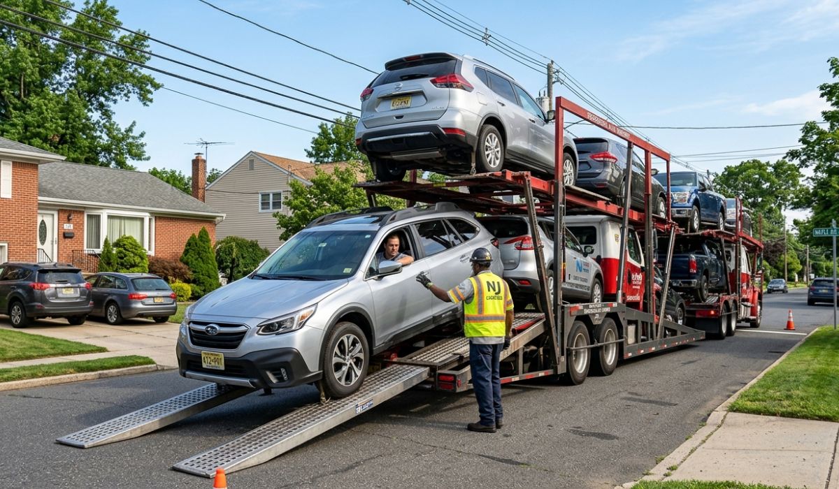 Kentucky car shipping process illustration showing vehicle pickup scheduling and professional auto transport service