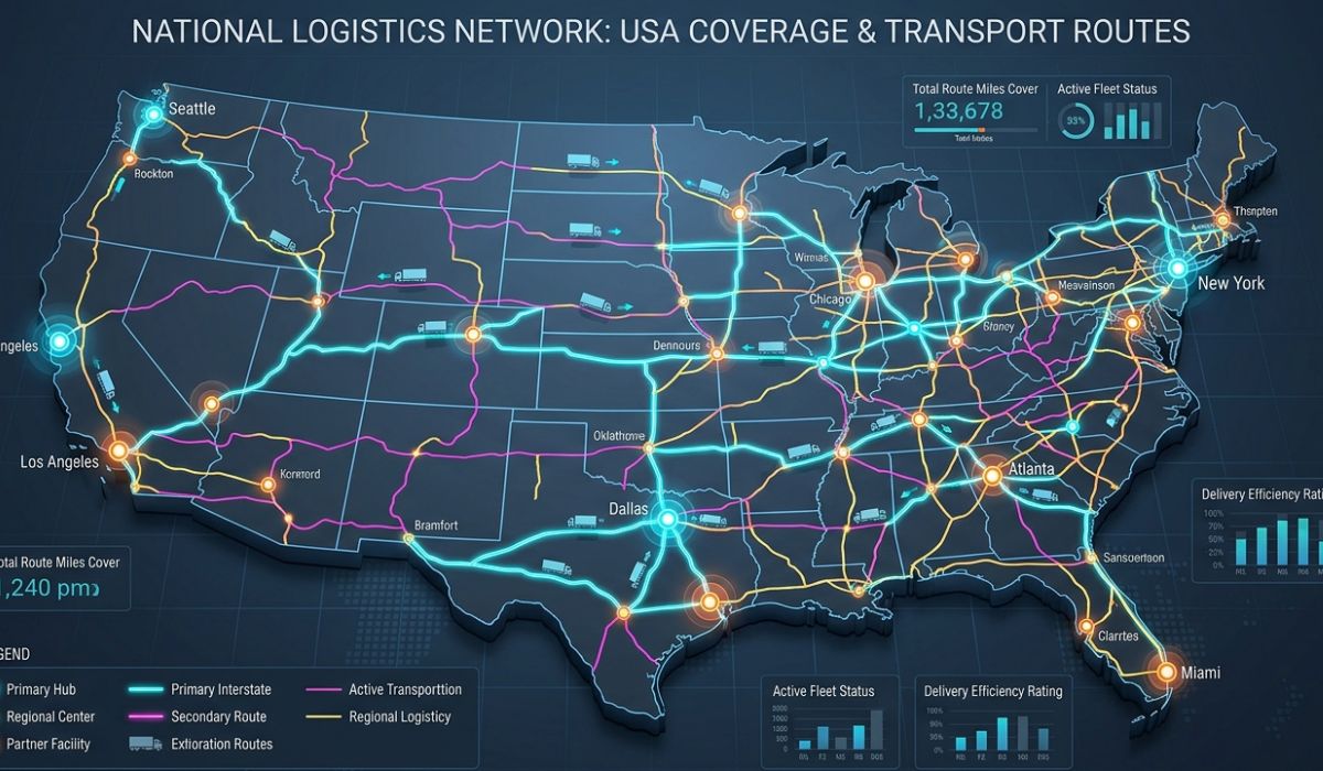 Long distance Kentucky car shipping routes map showing USA interstate auto transport network and delivery paths