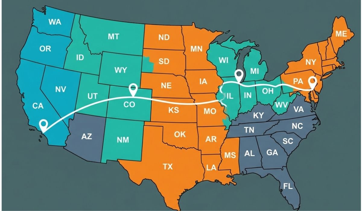 Map showing popular Huntsville car shipping routes across the United States with SpeedComd