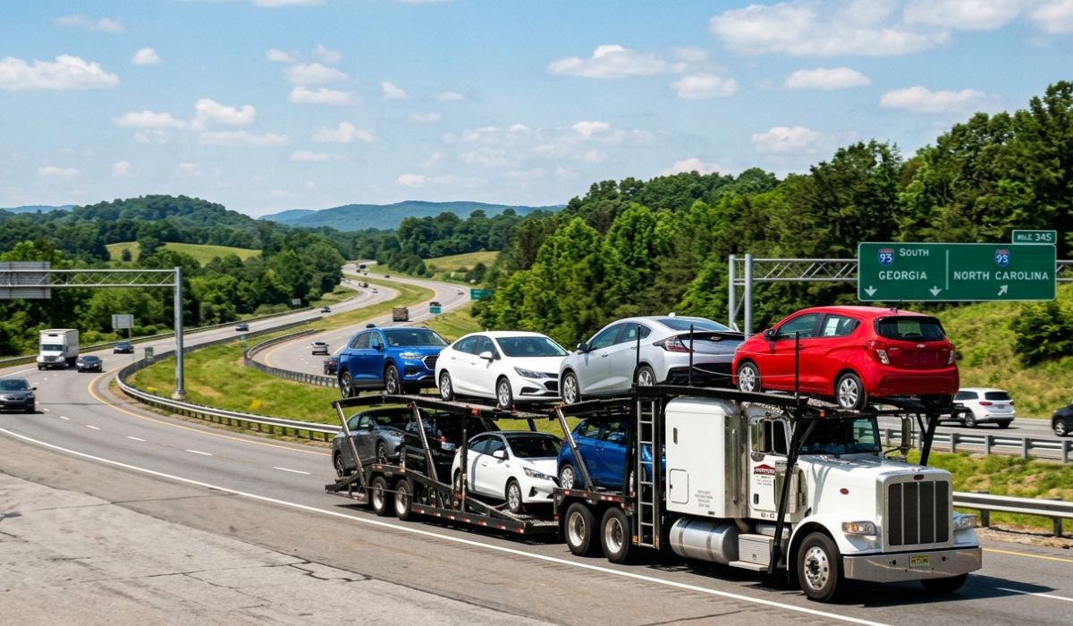Maryland to Texas car shipping truck loaded with multiple vehicles on open carrier transport