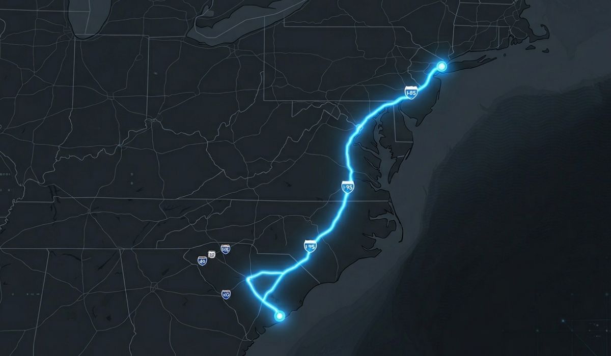 Nationwide Oakland car shipping network map showing cross country vehicle transport routes across the United States