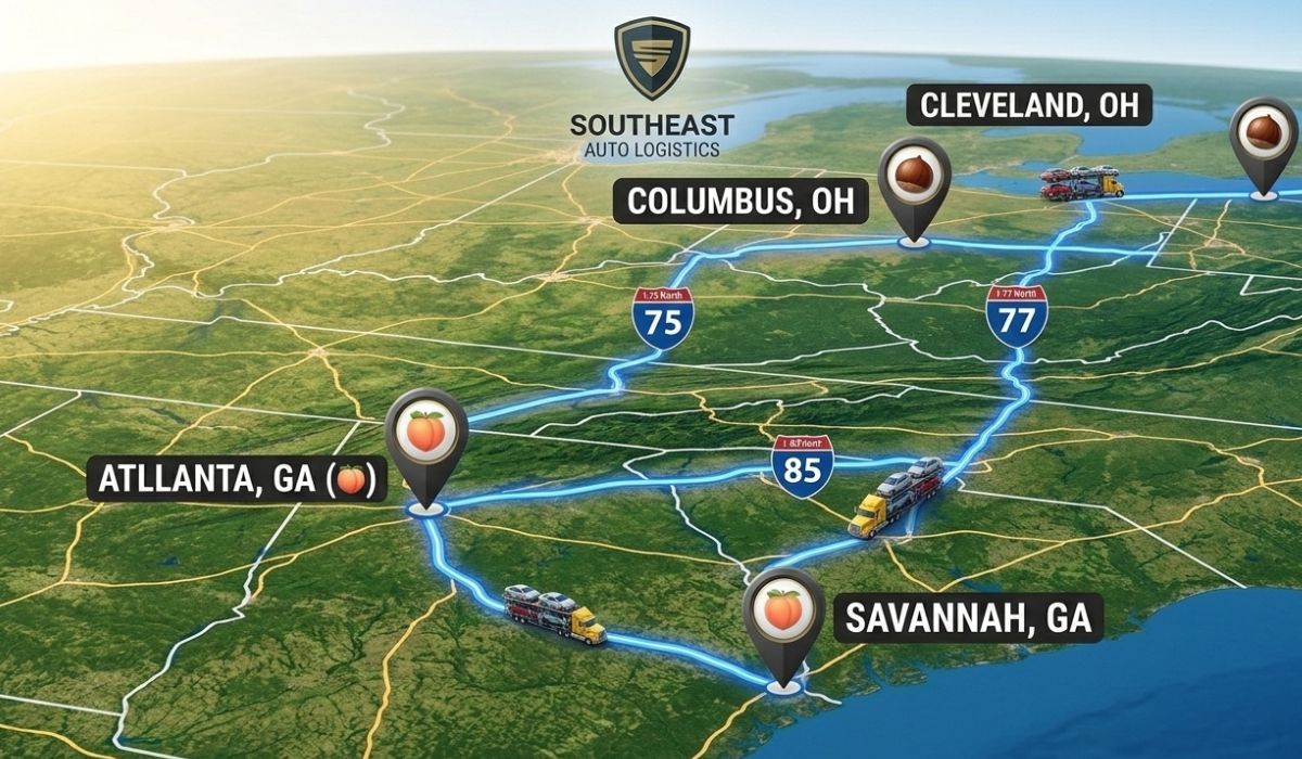 Nebraska vehicle shipping routes map showing major state to state car shipping connections across USA