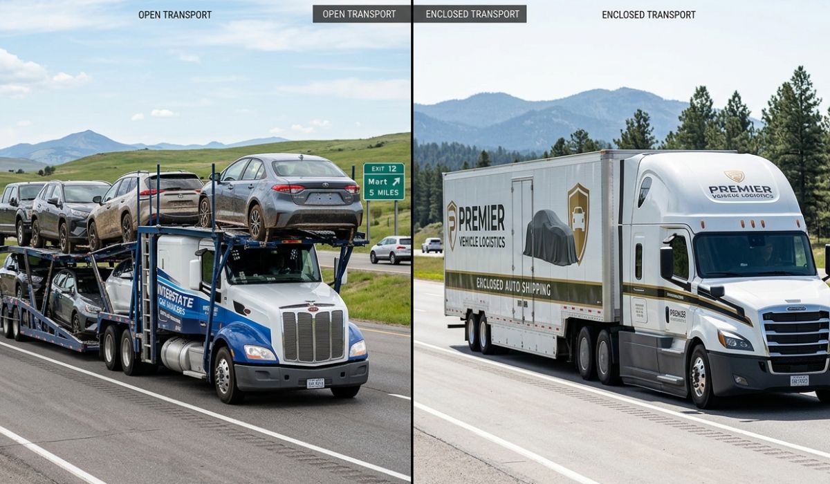 Open and enclosed car transport services in St Louis MO showing covered trailer and open carrier vehicle shipping options