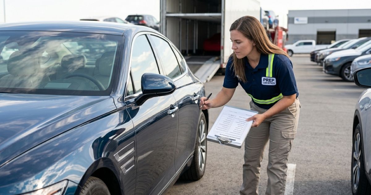 Professional car shipping inspection process before loading vehicle in Nashville Tennessee