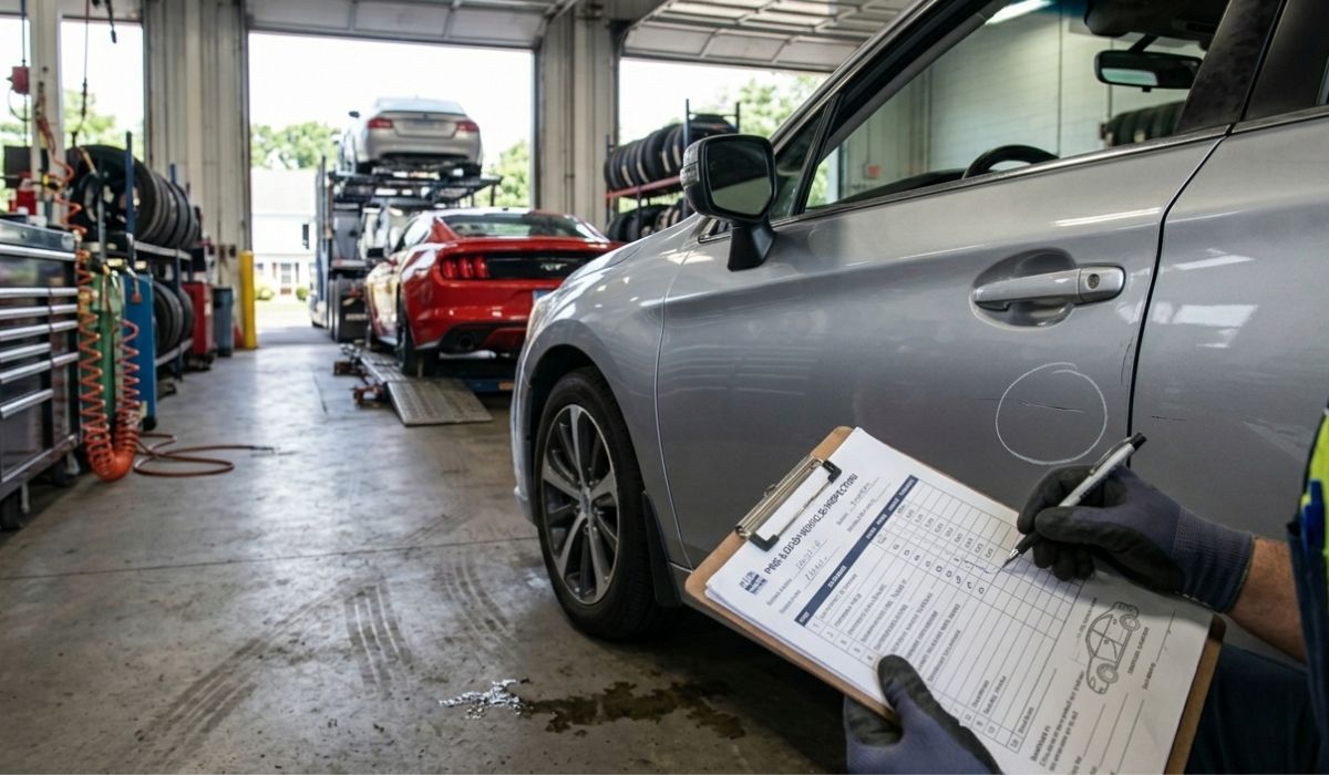 Professional car shipping inspection process in Atlanta before vehicle pickup for transport