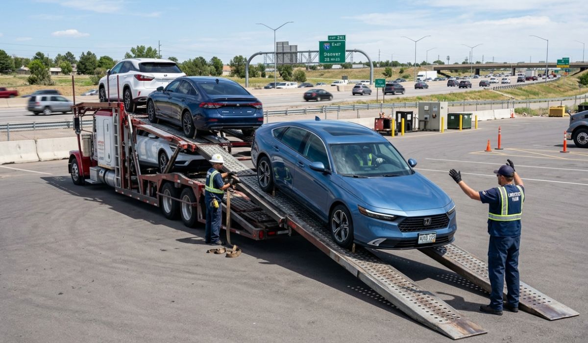 Professional Maine auto transport company handling vehicle loading with safety checks and nationwide shipping network