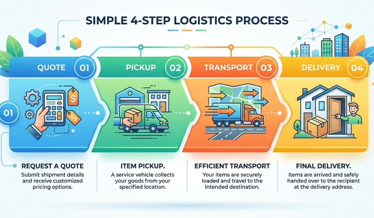 Step by step auto transport Orlando process showing car pickup inspection loading and delivery workflow diagram