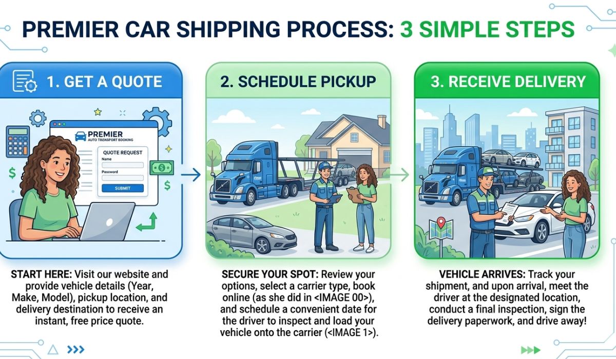 Step-by-step car shipping process from Colorado to New Jersey including pickup, inspection, and delivery system