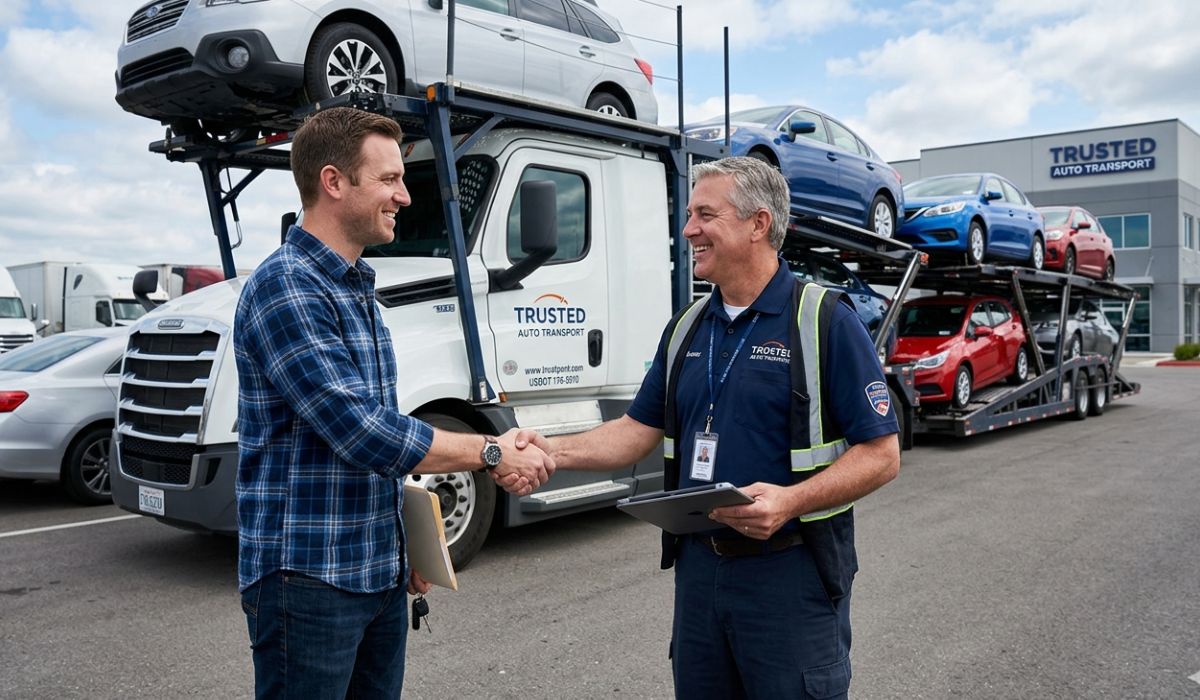 West Virginia car shipping open auto transport truck loading vehicles for interstate delivery service