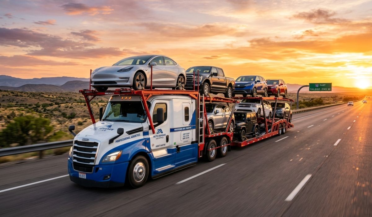 Wisconsin car shipping loading a sedan onto an open car carrier truck for interstate auto transport services