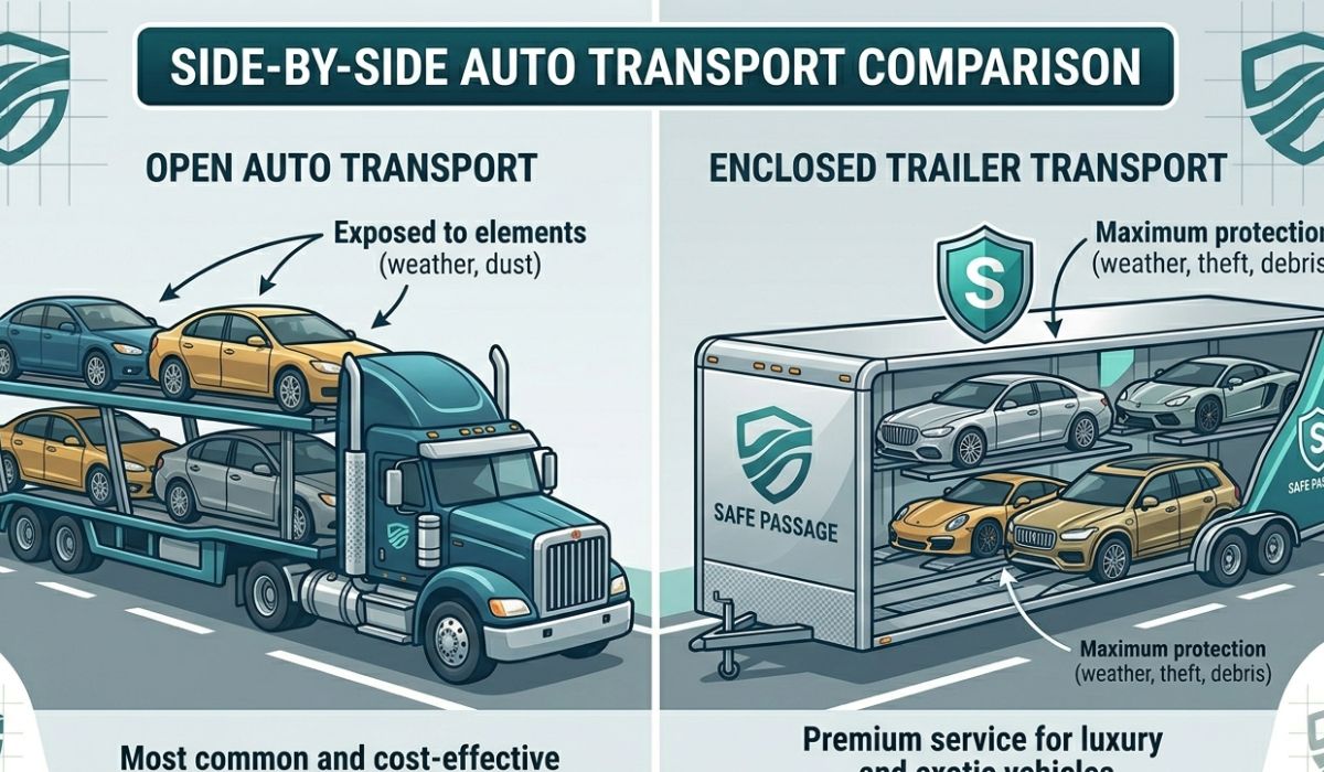 Comparison of open and enclosed car shipping for New York to California auto transport services