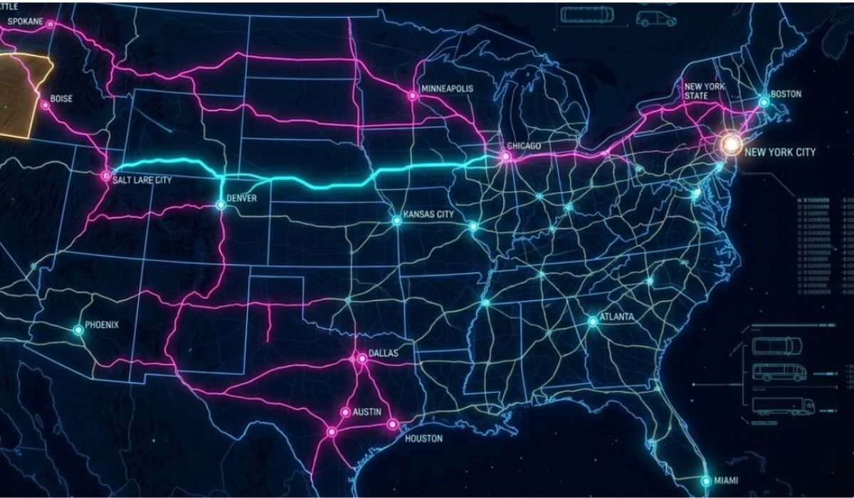 McAllen car shipping route map showing nationwide vehicle transport from Texas with SpeedComd