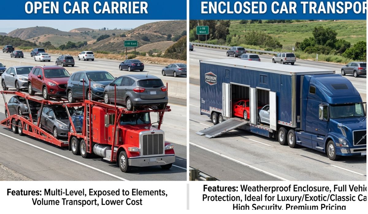 Open and enclosed auto transport trucks providing reliable vehicle shipping services in Lafayette