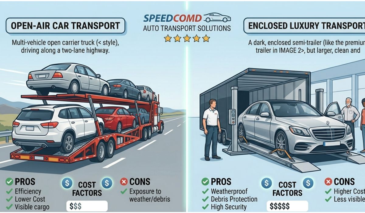Open and enclosed texas to california car shipping services by SpeedComd