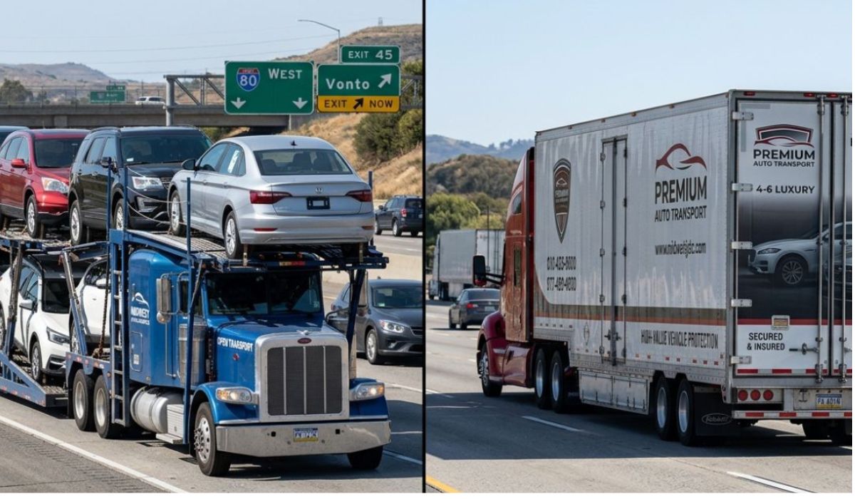Open auto transport and enclosed carrier comparison for Minnesota to North Dakota car shipping by SpeedComd.