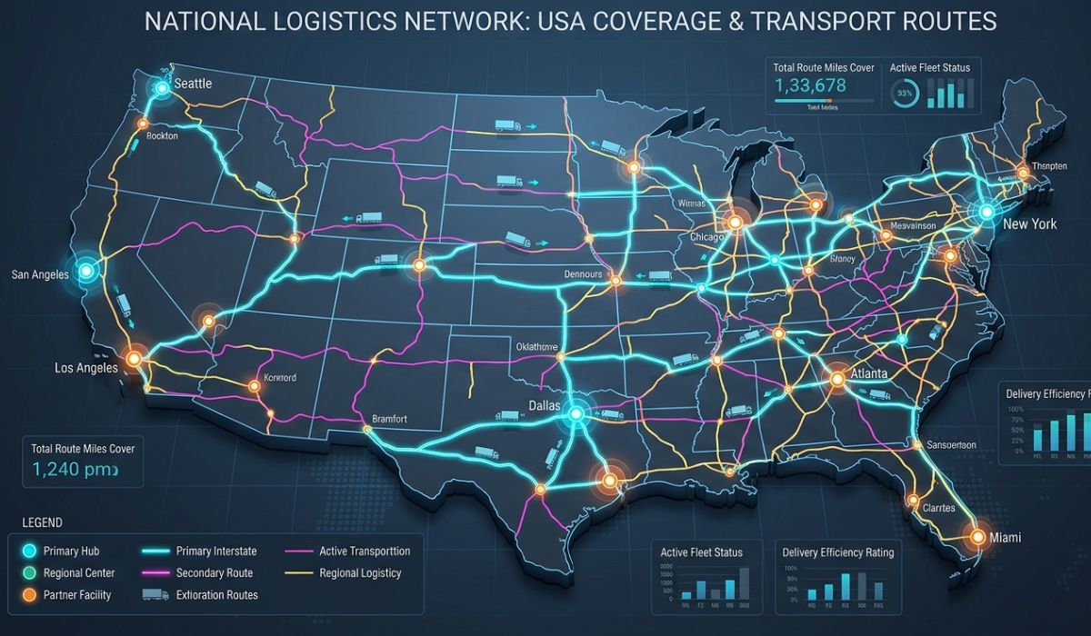 SpeedComd viginia beach car shipping route map showing vehicle transport from Virginia Beach to Florida, Texas, California, New York, and Illinois.
