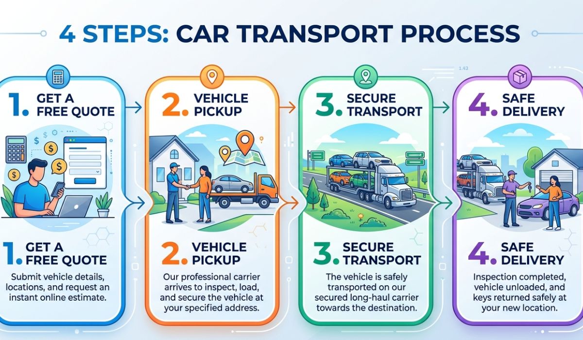 Step-by-step Columbus to Ohio car shipping process including vehicle inspection and secure transport