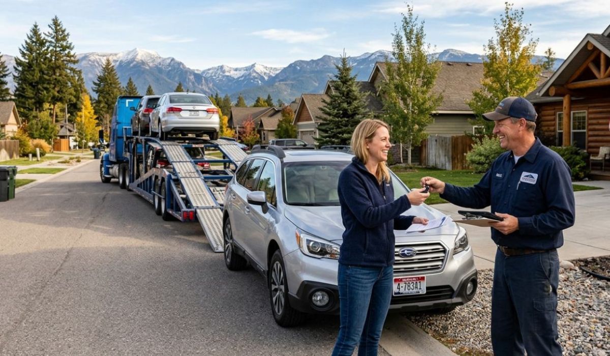Door-to-door car shipping Seattle service with professional auto transport carrier loading vehicles securely