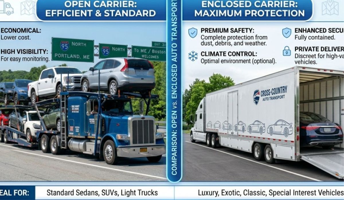 Open and enclosed auto transport carriers providing El Paso car shipping solutions for different vehicle types