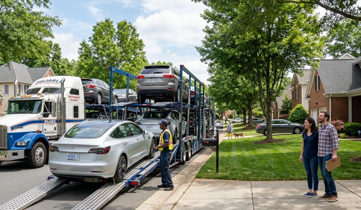 SpeedComd car carrier preparing for vehicle pickup in Virginia