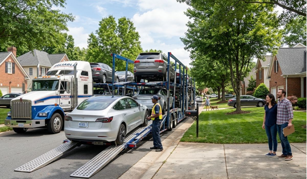 Vehicle transport truck carrying multiple cars for affordable car transport Miami services across the United States